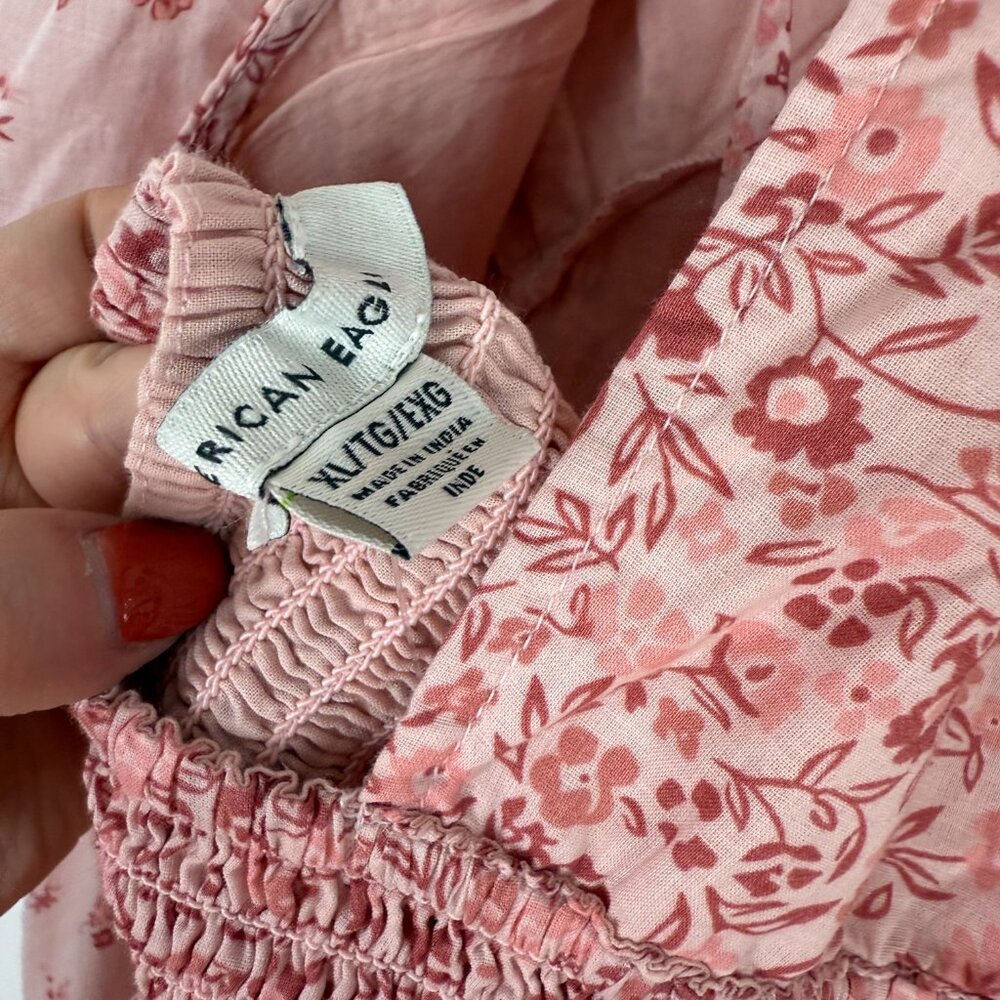 NWT American Eagle Romantic Floral Print Tiered Mini Dress Pink Size XL NEW - Picture 9 of 11